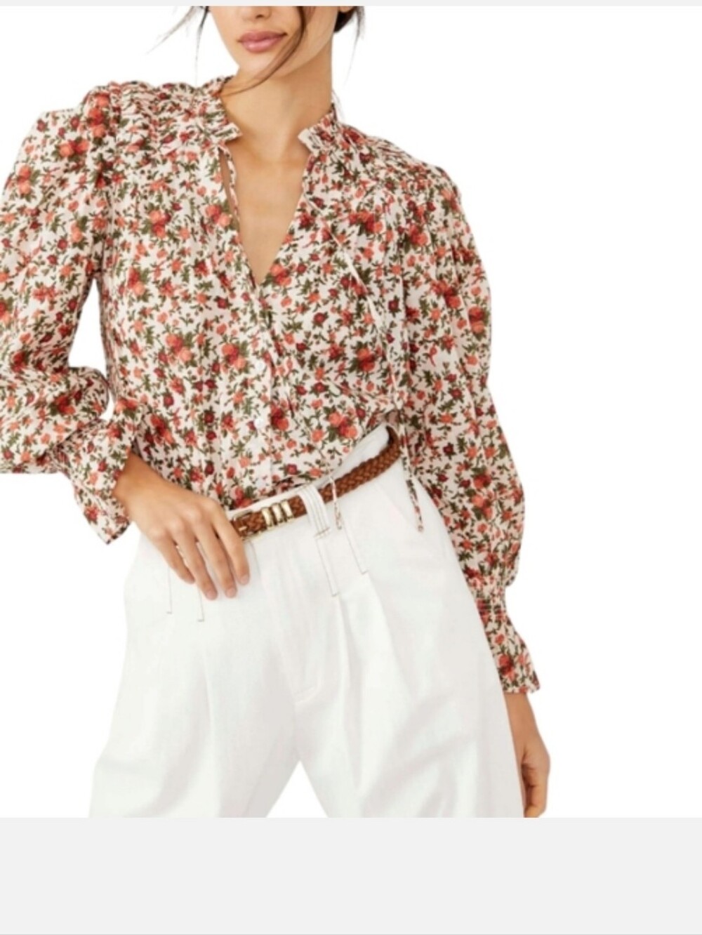 Free People Meant To Be Vintage Combo Floral Ruffled Cotton Blouse Large